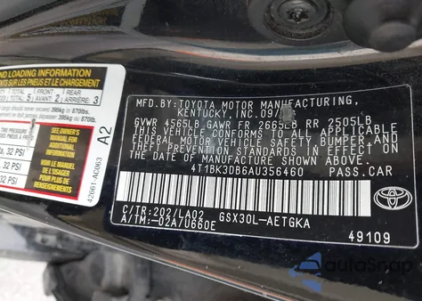 2010 Toyota Avalon Xls из США, поврежденный, VIN 4T1BK3DB6AU356460